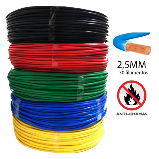Rolo Fio Elétrico Flexível 2,5mm 100 Metros Anti Chamas Cabo Cores:Vermelho