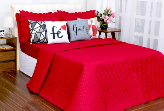 Kit Cobreleito e Lençol Liberty Queen Com Almofadas Vermelho 08 pçs